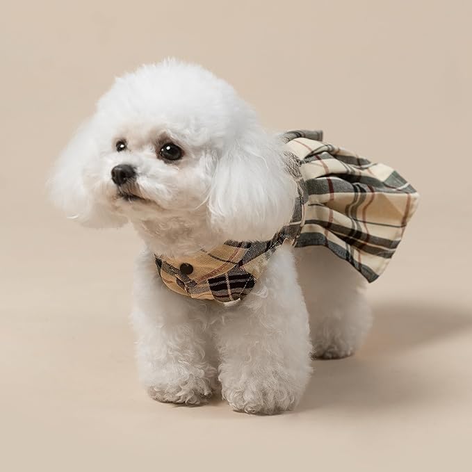 PUPTECK Classic Plaid Dog Dress Cute Puppy Clothes Outfit