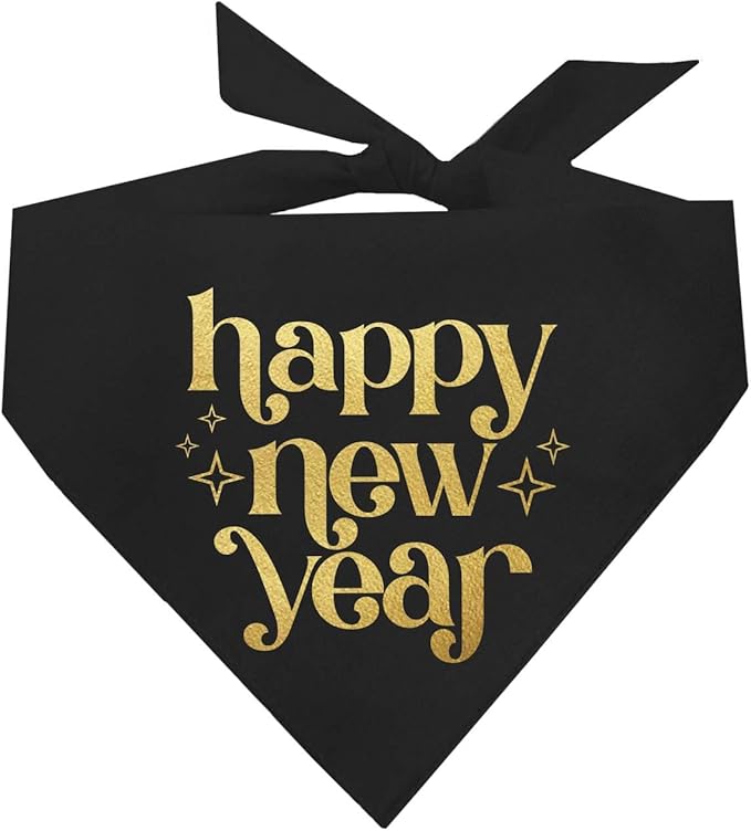 Happy New Year Dog Bandana | 100% Cotton Adjustable Triangle | Made in USA | New Year's Eve | Celebration | Cheers to 2026 |Black, One Size (970)