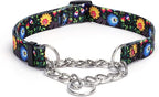 Martingale Dog Collar - Stainless Steel Chain, No Pull Training Collar with Flower Design for Large Medium Small Dogs (S, Black)