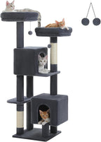 Cat Tree, 52.4 Inch Multi-Level Cat Tower for Indoor Cats with Dual Padded Top Perches, 2 Condos & Scratching Posts, Plush Cat Furniture for Kittens and Medium Cats, Dark Grey