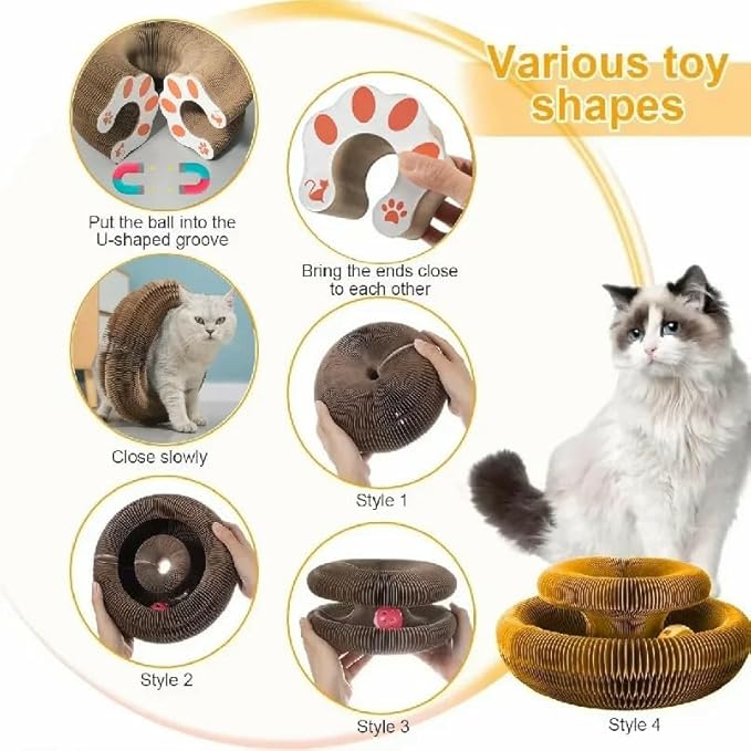 Kitten Curl Cat Toy, Magic Organ Cat Scratch Board, Foldable Cat Accordion Toy, Interactive Scratch Pad Cat Toy with Toy Bell Ball, Cat Scratchers for Physical Exercise Cats Indoor (1PC)