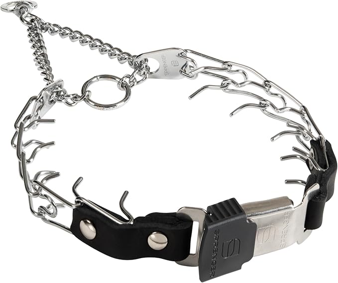 Herm Sprenger 2.25mm Prong Collar for Dog Training with Adjustable Length & Easy Quick Release Cliclock & Swivel Ring for Small/Medium Dogs (13-19" Neck)