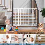 57.5-62" Extra Wide Baby Gate for Doorways,30" Tall Double Lock Mechanism Metal Dog Gate Pressure Mount，Automatic Closing Child Safety Gate,White