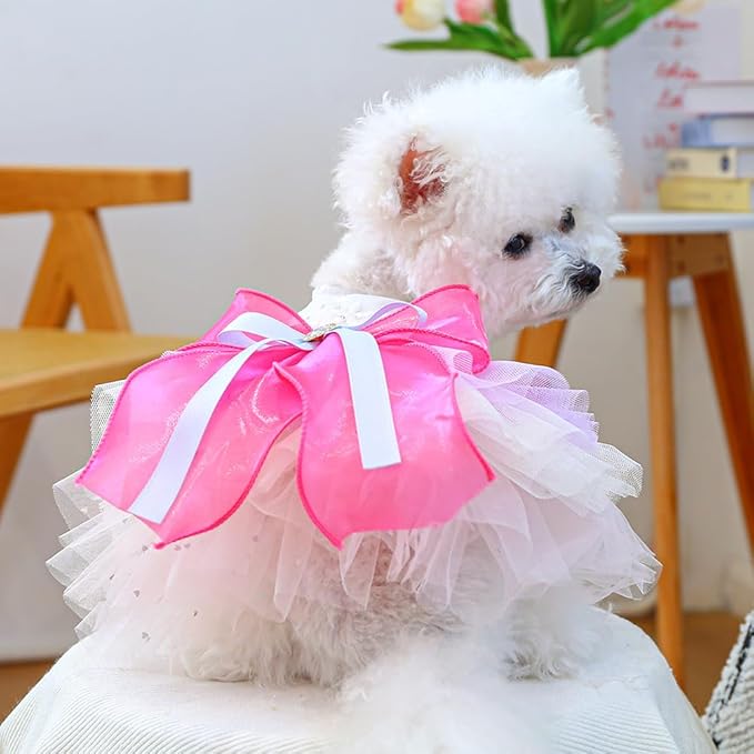 ANIAC Fancy Small Dog Dress, Bow Knot Girl Puppy Clothes, Cat Princess Dress, Spring Dog Clothes Female, Formal Pet Pary Outfit for Wedding Birthday Valentines (Red Bow, X-Large)