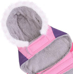 HDE Dog Puffer Jacket Fleece Lined Warm Dog Parka Winter Coat with Harness Hole Pink Stripe - XXL