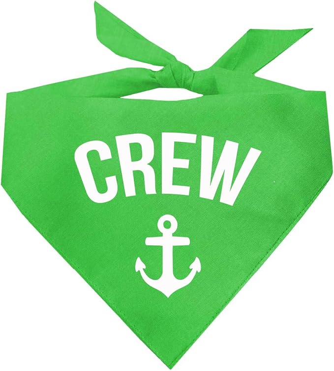 Crew with Anchor Dog Bandana | 100% Cotton | Made in USA | Boat & Fishing | Captain | Beach & Lake | Summer | Outdoors | Father's Day |Lime Green, X-Small (265)