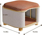 Cat Bed for Indoor Cats – Wooden Cat House with Scratching Pad, Multi-Functional Cat Furniture & Hideaway Stool, Durable Wooden Cat Cabinet Cottage for Kittens
