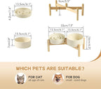 Ceramic 0.9 Cup Raised Slow Feeder Dog Bowl Set, Elevated 6.1inch Water Bowl and 6.1inch Slow Dish with Wooden Stand for Small Dogs (2 x Light Yellow+ Stand)