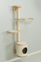 Trixie Mateo Wall Mounted Cat Tree – Jute & Plush Wall System with Hammock, Condo & Platforms – Compact Cat Furniture for Indoor Cats – Natural/White, 25.59" x 21.65" x 54.33"