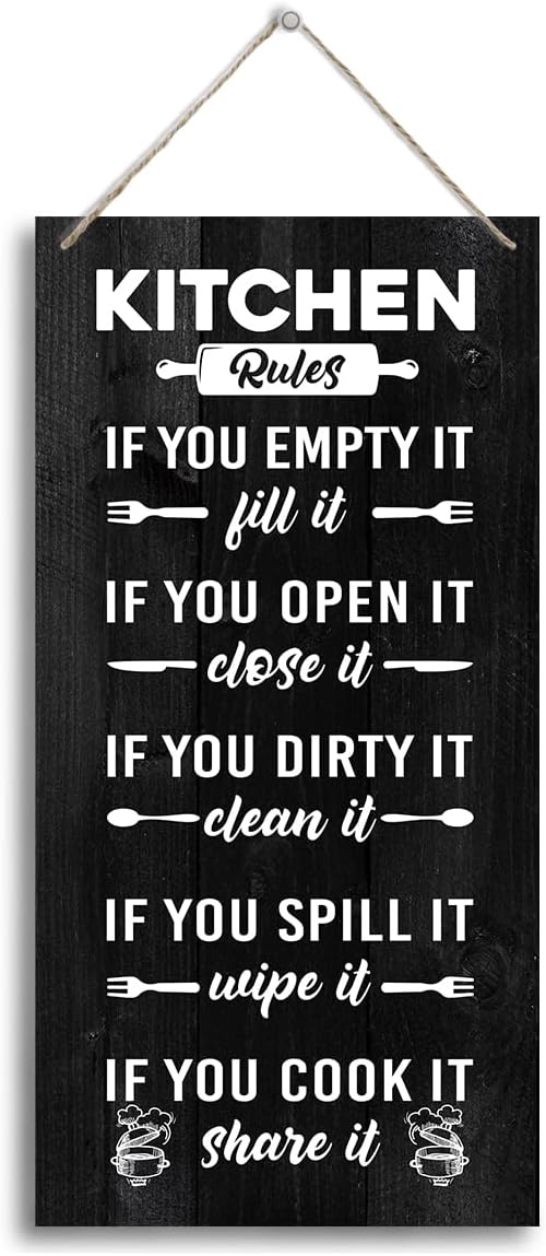 J2 Farmhouse Rustic Kitchen Sign, Hanging Printed Wooden Plaque Decor, Shared Kitchen Rules Sign for Hostel Dormitory 12x6inch