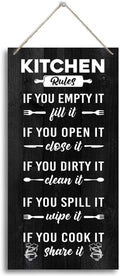 J2 Farmhouse Rustic Kitchen Sign, Hanging Printed Wooden Plaque Decor, Shared Kitchen Rules Sign for Hostel Dormitory 12x6inch