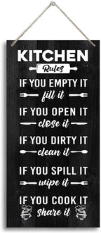 J2 Farmhouse Rustic Kitchen Sign, Hanging Printed Wooden Plaque Decor, Shared Kitchen Rules Sign for Hostel Dormitory 12x6inch