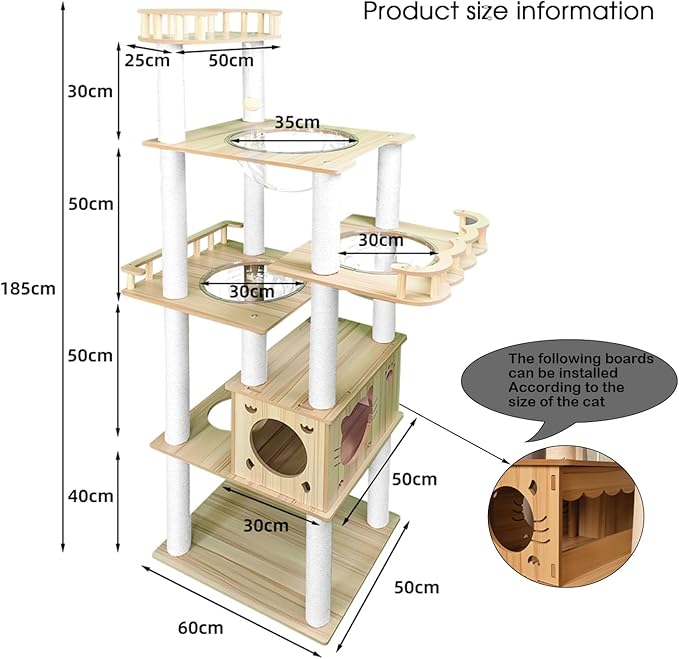 73-Inch Cat Tower for Multiple Cats, Cat Tower for Large Cats, Slim, Stable, Freestanding, Popular,Prevents Cats from Falling, Space Saving, Wooden Cat Tree. 20lb (8782)