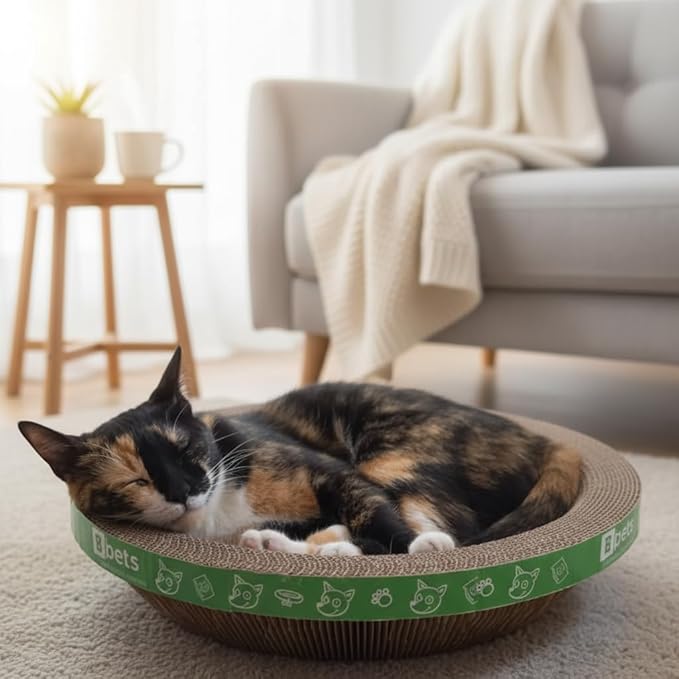 Cardboard Cat Scratchers Pack, Long-Lasting Cardboard Cat Durable Scratching Pads to Protect Furniture, Sturdy Corrugated Design, Safe for Claws (B-Scratcher Round Pack x 10)