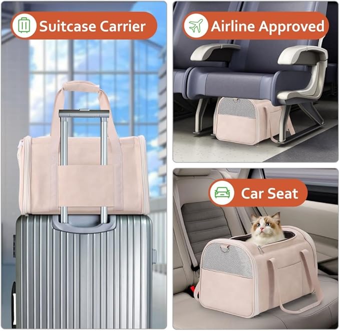 Fashion Dog Carrier Pet Carrier Airline Approved Cat Carrier for Small Dogs Cats Under 15 Lbs, Vegan Leather Collapsible Soft Sided Travel Puppy Carrier