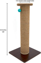 Kitty City Tall Sisal Cat Scratching Post, 32” Durable Scratcher with Sturdy Base & Hanging Jingle Toy, Easy Assembly, Furniture Protection for Indoor Cats - Brown