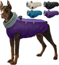 IDOMIK Warm Dog Coat with Harness, Waterproof Reflective Dog Jackets for Small Medium Large Dogs, Fleece High Collar Winter Jacket with Zipper, Pet Winter Snowsuit Clothes for Cold Weather,Purple 2XL