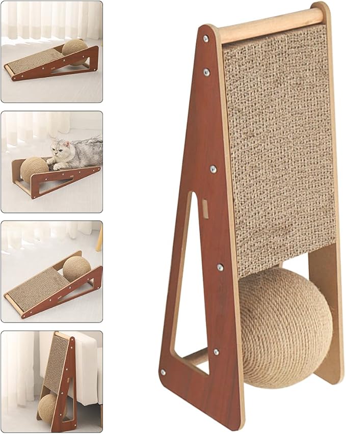 Vertical Cat Scratcher with Ball, 15.75Inch Cardboard Cat Scratcher for Indoor Cats, Sisal Cat Scratching Board, Wooden Cat Climbing Furniture for Wall Couch