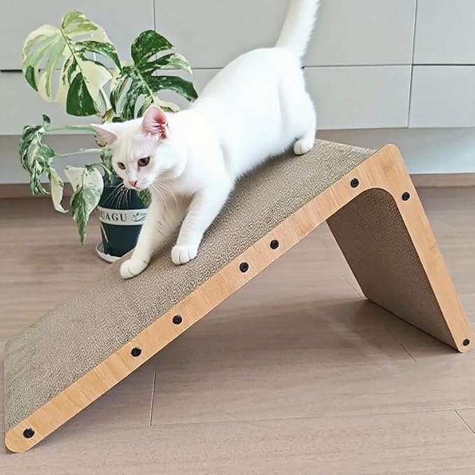 20" L-Shape Couch & Wall Cat Scratch Protector - Vertical Cat Scratcher and Scratching Post for Indoor Cats, Leans Against Furniture with Bell, Catnip & Toy Wand, High-Strength Cardboard