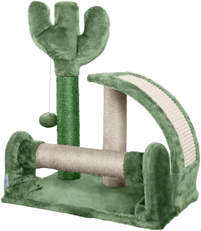 Cactus Cat Tree, Cactus Cat Tower with Thickened Base, Green Cat Tower for Indoor Small Cats, Cute Cactus cat Tree Tower w/Scratching Post and Interactive Toy, 20-Inch