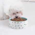 Fun Elements Ceramic Dog Bowls - Large, 64 Fl Oz Heavy Duty, Adorable Dog Patterns (Large, Blue)