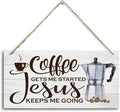 Hanging Coffee Wood Decor Sign, Jesus Keeps Me Going, Printed Wooden Plaque Decor, Coffee Bar Sign, Rustic Farmhouse Kitchen Wall Decor Sign 12x6 inch