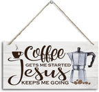 Hanging Coffee Wood Decor Sign, Jesus Keeps Me Going, Printed Wooden Plaque Decor, Coffee Bar Sign, Rustic Farmhouse Kitchen Wall Decor Sign 12x6 inch