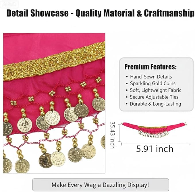 2 Pack Dog Belly Dancer Skirt, Bling Belly Dance Hip Scarf for Corgis Dog Waist Wrap with Sequins Adjustable Puppy Pet Dancing Dress Costumes for Halloween Parties Celebration Performance