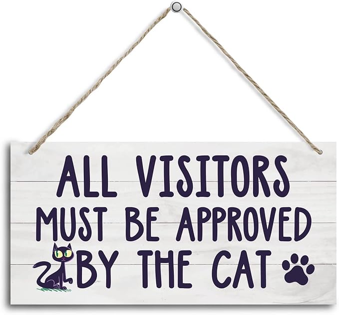 Funny Pet Quote Wood Decor Sign, All Visitors Must Be Approved by The Cat, Hanging Printed Wooden Plaque Décor, Rustic Wood Wall Décor, Lovely Front Door Sign, Home Décor Sign 12x 6inch