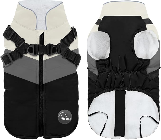 Warm Dog Winter Coat,Waterproof Dog Jacket with Built-in Harnes (Black, L)