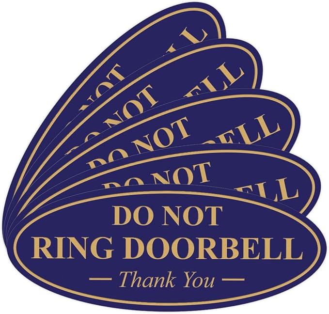 All Quality Oval DO NOT Ring DOORBELL Thank You Sign - Blue/Gold Medium 5 Pack