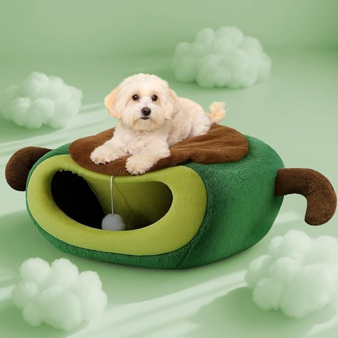 Cute Cat Beds for Indoor Cats, Small Dog Beds, Soft Washable Pet Beds for Kitten and Puppy, Funny Avocado Cat Cave Cat Toys, 19 Inches