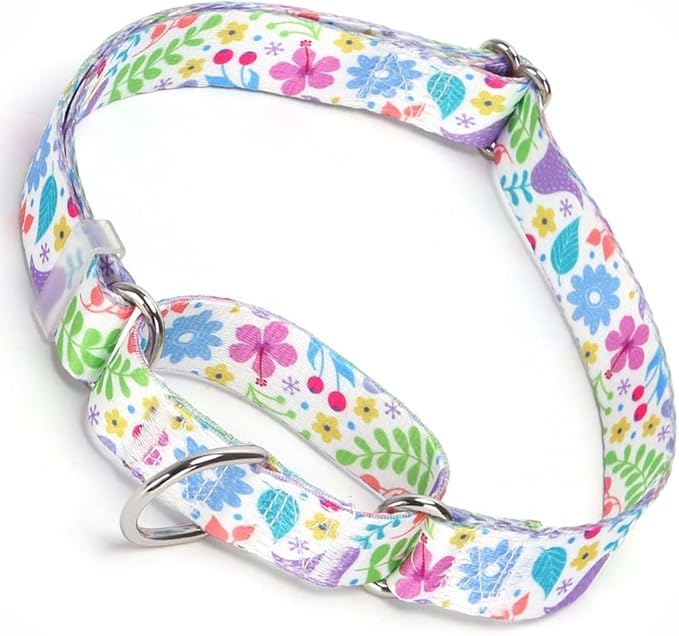 Martingale Dog Collar, Flowers and Plants Print No-Slip Escape Proof Choke No Pull Soft Nylon Training Dog Collars for Small Medium Large Breed Pet Dogs, S