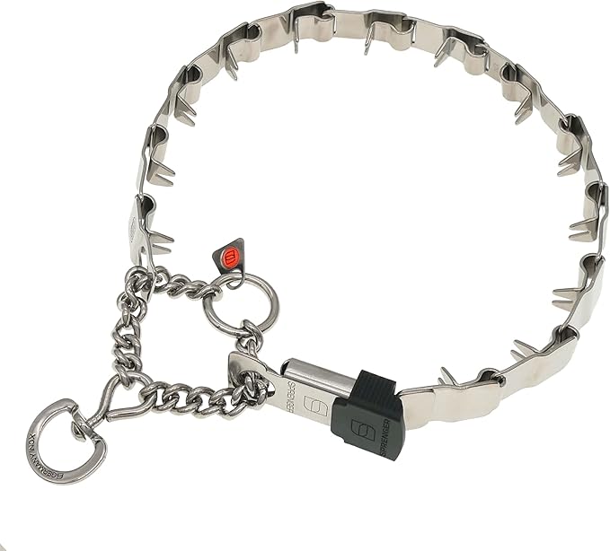 Herm Sprenger NeckTech Sport Dog Training Prong Collar with ClicLock Buckle on The Side No-Pull Collar with Swivel D-Ring Made in Germany (Stainless Steel, 23in (Neck Size up to 20in))
