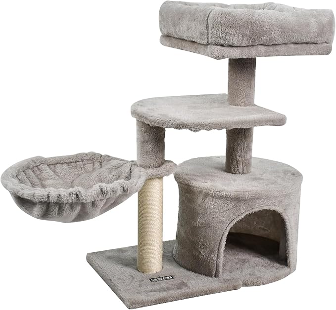 27-in Heavy-Duty Cat Tree for Large Cats, Multi-Level Tower with Sisal Scratching Posts, Plush Perch, Hammock & Condo Anti-Tip Design