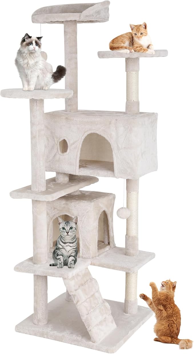 Cat Tree 70 Inches Cat Tower for Indoor Cats Multi-Level Cat Condo with Litter Box Enclosure,Scratching Posts for Indoor Cats (Beige)
