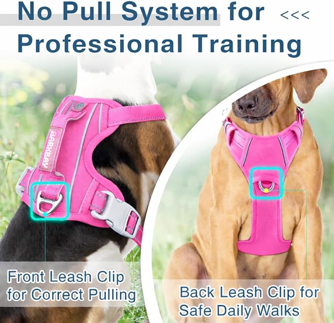 BARKBAY Dog Harness No Pull Oxford with ID Tag Pocket - Heavy Duty, Reflective, Easy Control for Large Dogs(Pink Oxford,M)