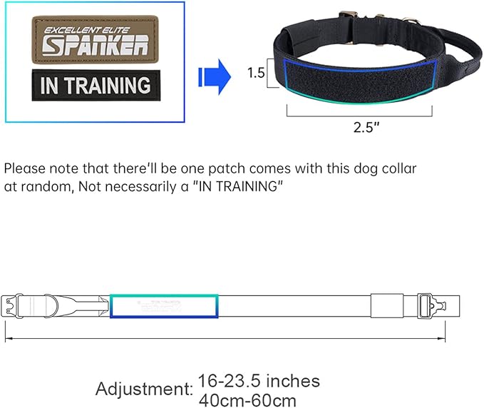 EXCELLENT ELITE SPANKER Tactical Dog Collar Military Adjustable Heavy Duty Training Dog Collar with Metal Buckle and Control Handle(Coyote Brown)