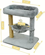 Pawly 24" Cat Tree Tower, Tall Cat Scratching Post with Soft Perch for Window Viewing, Large Bed for Big Cats, Stable & Compact Cat Tower with Hammock, Gray