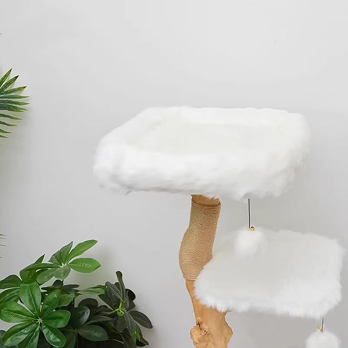 Modern Indoor Cat Tree, Wood Single Branch Cat Tower, Wooden Cat Condo with Climbing Perches, Cat Climbing Furniture for Cat Gift, White