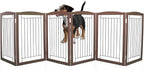 ZJSF Freestanding Foldable Dog Gate for House Extra Wide Wooden Brown Puppy Gate Stairs Dog Gates Doorways Tall Pet Gate 32 "Height 6 Panels Pet Fence