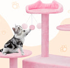 Tall Cat Tree with Scratching Post, 2 Cat Condos and Ladder, Cat Tower for Indoor Cats Kittens Climbing Tower with Anti-Tipping Rope, 77 Inch, Soft Pink