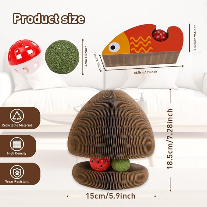 Cat Toys, Magic Organ Scratching Board, Reversible Interactive Cat Toys Scratching, Cardboard,Kitten Scratcher Pads with Catnip Ball(1PC)