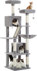 PEQULTI 71'' Cat Tree for Indoor Cats with Big Hammock, Tall Cat Tower for Large Cats with 2 Cat Condo, 2 Soft Top Perch, Scratching Posts and Pad, Grey