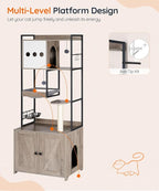 HOOBRO Cat Tree with Litter Box Enclosure, 58.7" H Cat Tower with Hidden Litter Box Furniture, with Scratching Post, Step, Hammock, Multifunctional Pet Furniture with Food Bowls, Greige BG30MZ03G1