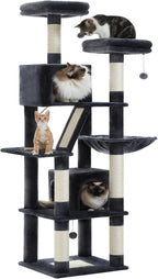 Tall Cat Tree 70.9"- Cat Tower with 6 Scratching Posts, Multi-Level Climbing Tower with 2 Condos, 2 Scratching Boards, 2 Top Beds & Hammock for Indoor Large Medium&Small Cats, Dark Gray