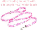Dog Collar with Leash Airtag Holder Case Set - Dog Collars for Male Female Boy Girl Puppy X-Small Small Medium Large Dogs Walking Running Training - Pink Daisy/M