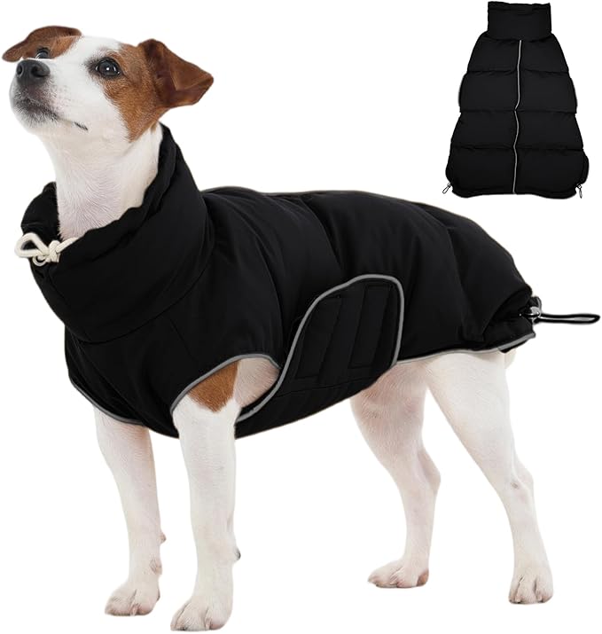 FUAMEY Dog Puffer Jacket for Small Dogs,Dog Cold Weather Coats Dogs Down Jackets Waterproof Pet Snowsuits Warm Puppy Winter Vest Turtleneck Pets Adjustable Jackets Coats Black XS