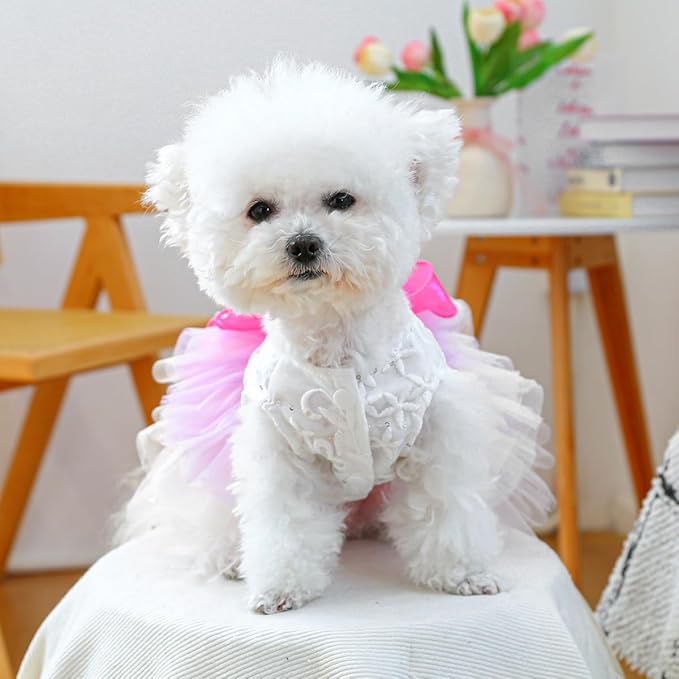 Furbabycare® Elegant Sweet Fashion Puppy Dog Blingbling Princess Skirt Pet Dog Lace Cake Camisole Tutu Dress H-Rosered X-Small