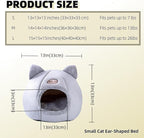 Cat Ear-Shaped Bed for Indoor Cats,Semi-Enclosed Kitten Bed with A Removable Mat & Non-Slip Bottom for Cat and Small Dog,Cats Hideaway (Gray, S:13×13×13in(33×33×33cm))